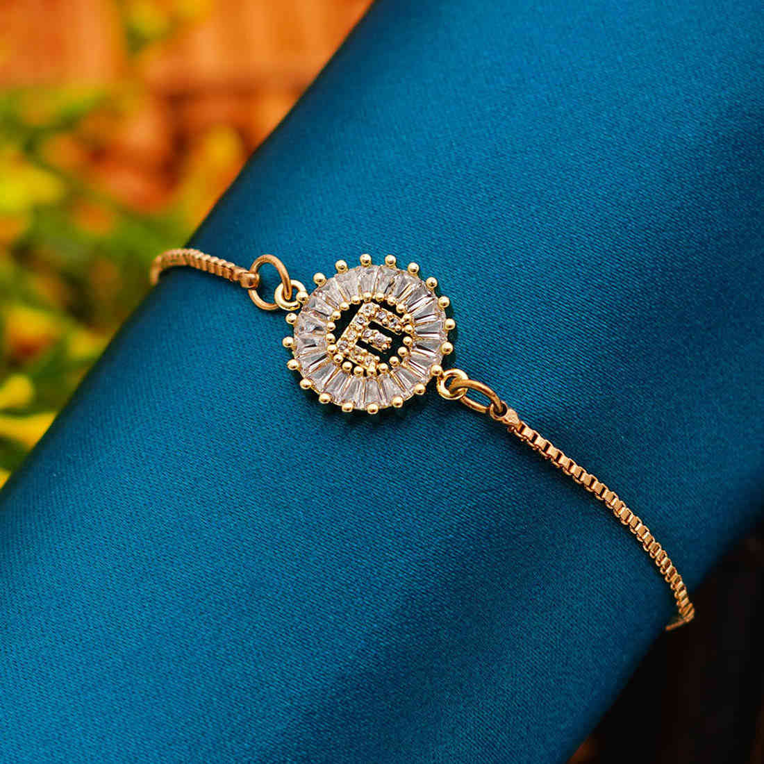 Crystal Studded “E” Alphabet Chain Bracelet