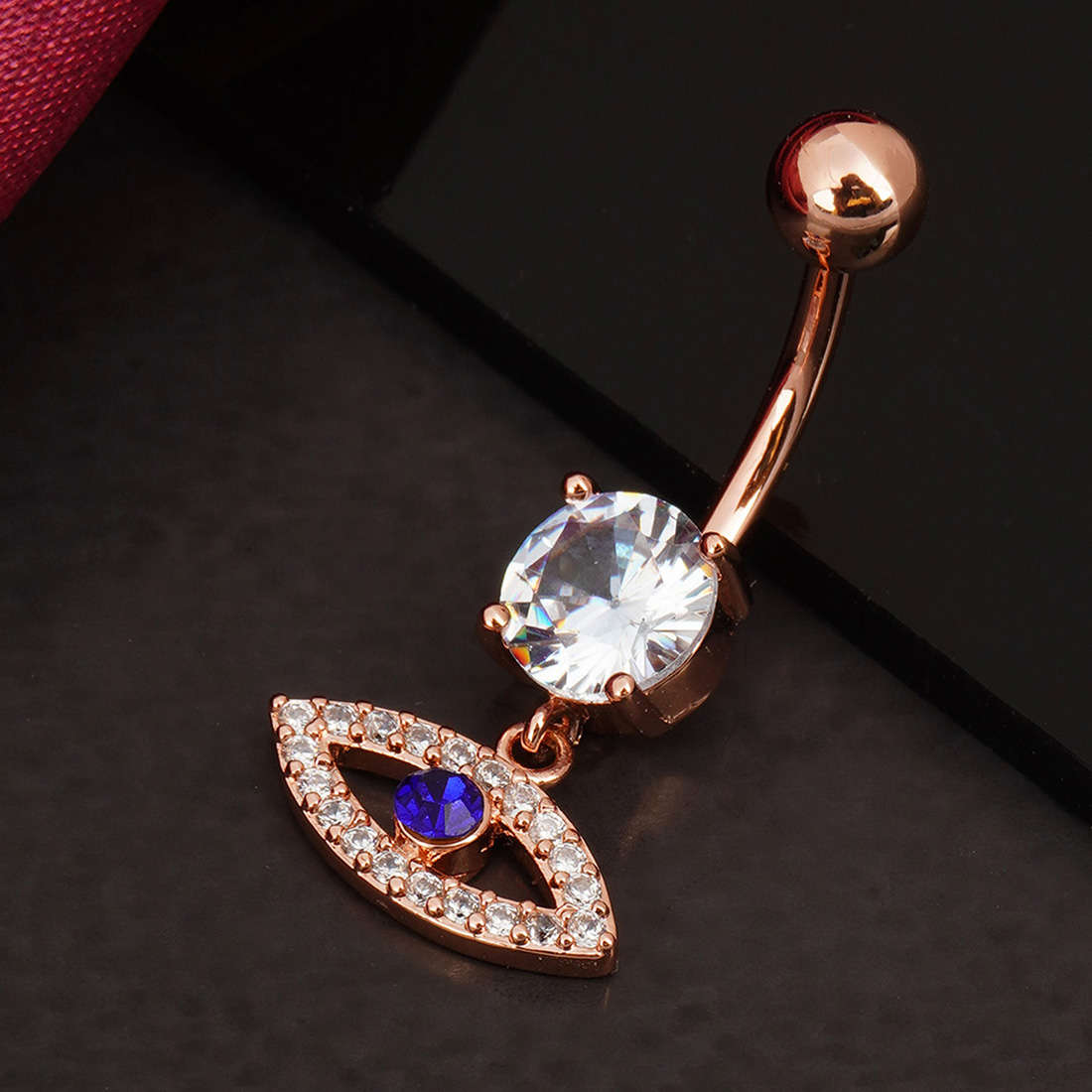 Rose Gold Crystal Evil Eye Belly Button Ring