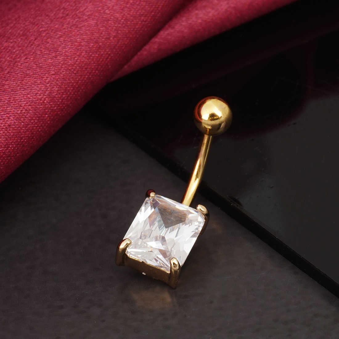 Solitaire Crystal Gold Belly Button Ring