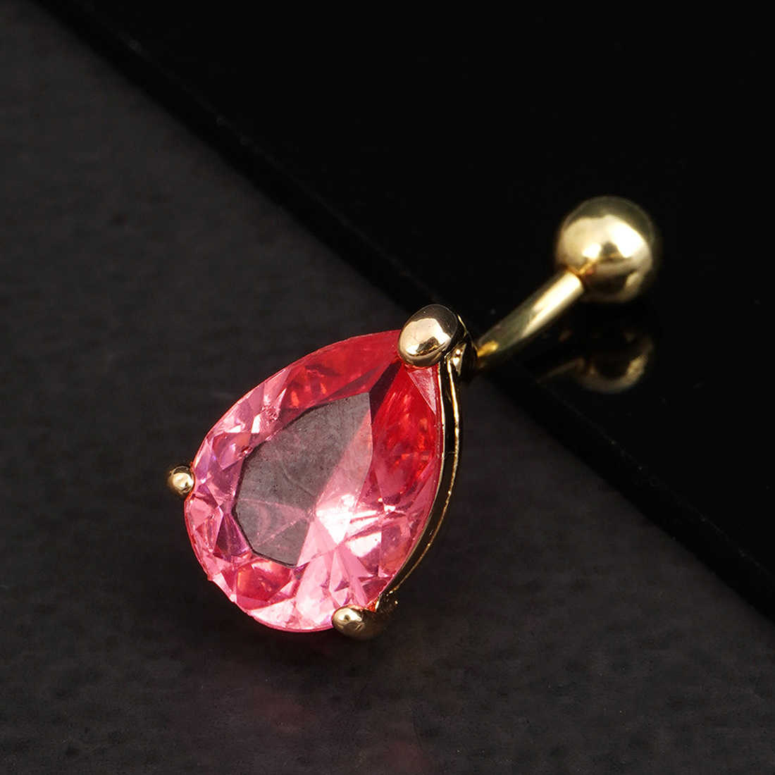 Pink Crystal Teardrop Belly Button Ring