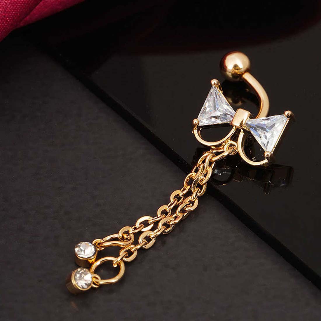 Crystal Bow Gold Chain Belly Button Ring