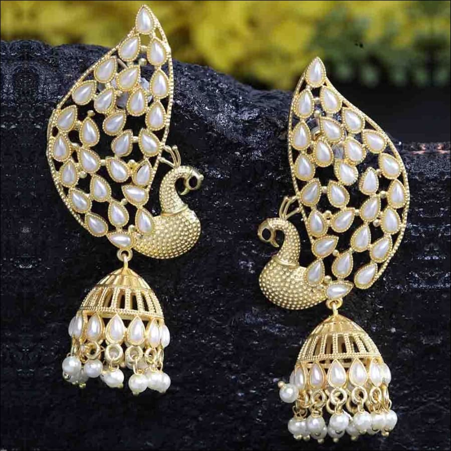 Abirami Pearl White Jhumka Earrings - Ferosh