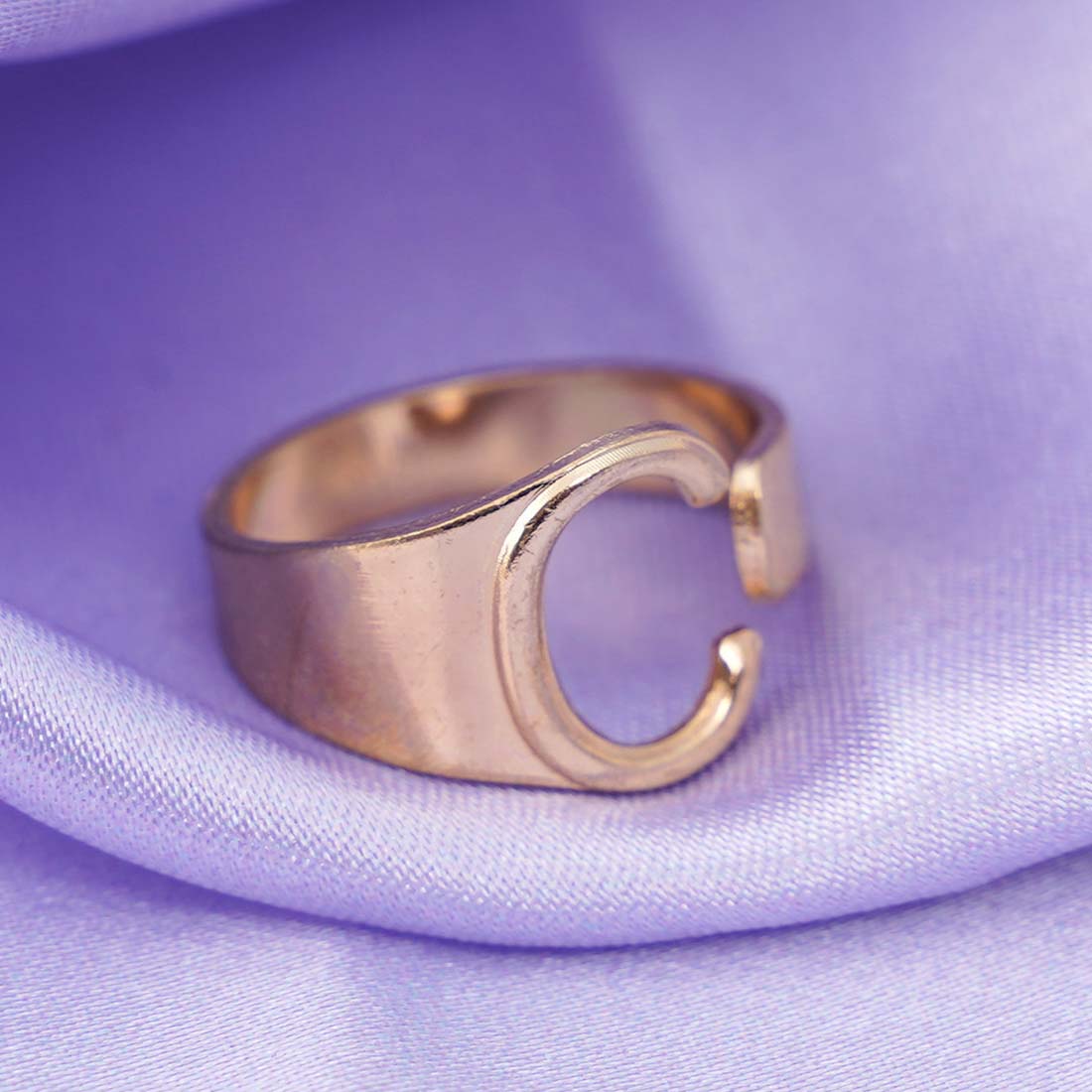 Alphabet C Gold Band Ring - Ferosh