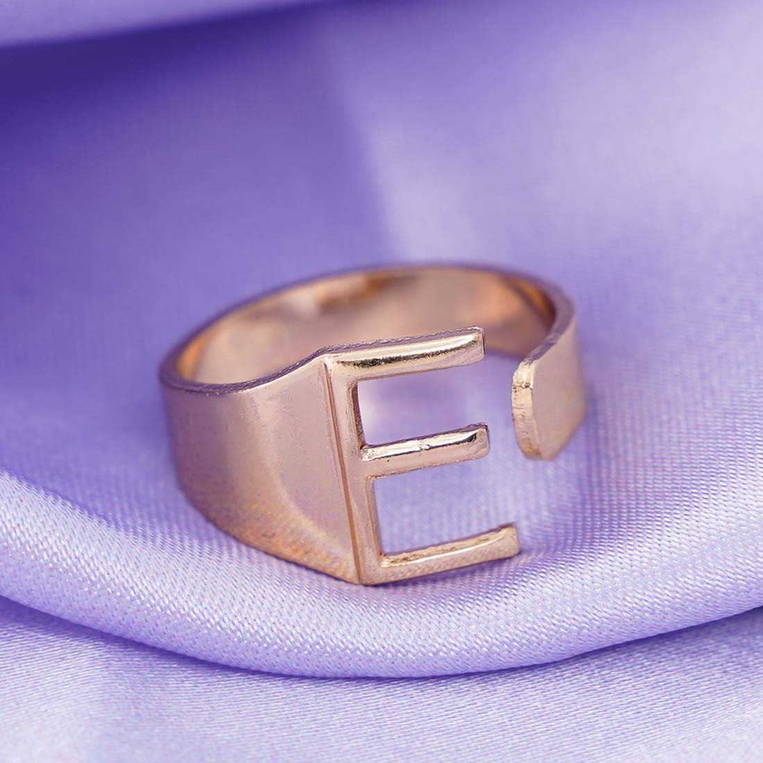 Alphabet E Gold Band Ring - Ferosh