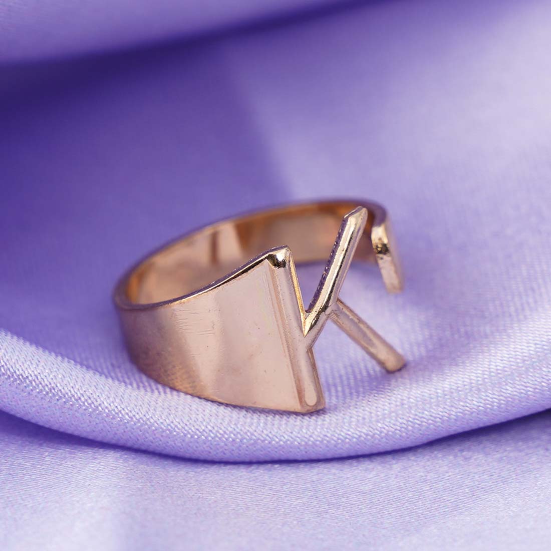 Alphabet K Gold Band Ring - Ferosh