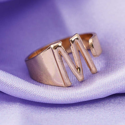 Alphabet M Gold Band Ring - Ferosh