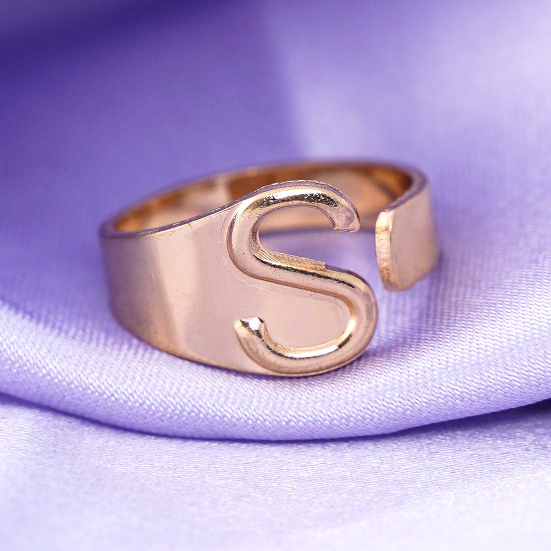 Alphabet S Gold Band Ring - Ferosh