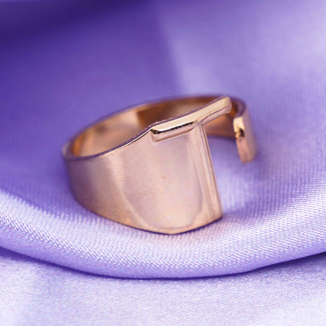 Alphabet T Gold Band Ring - Ferosh