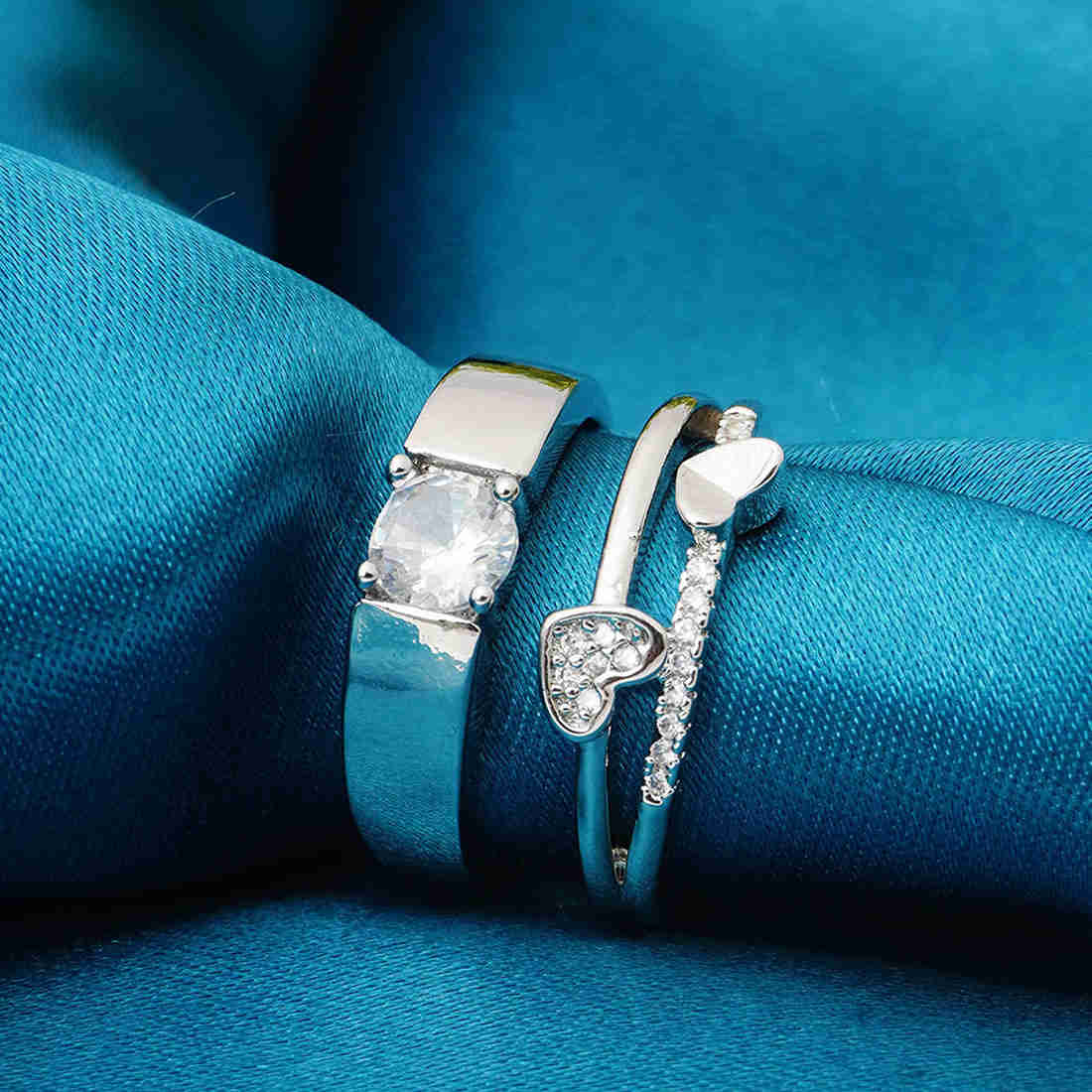 American Diamond Hearts Couple Rings