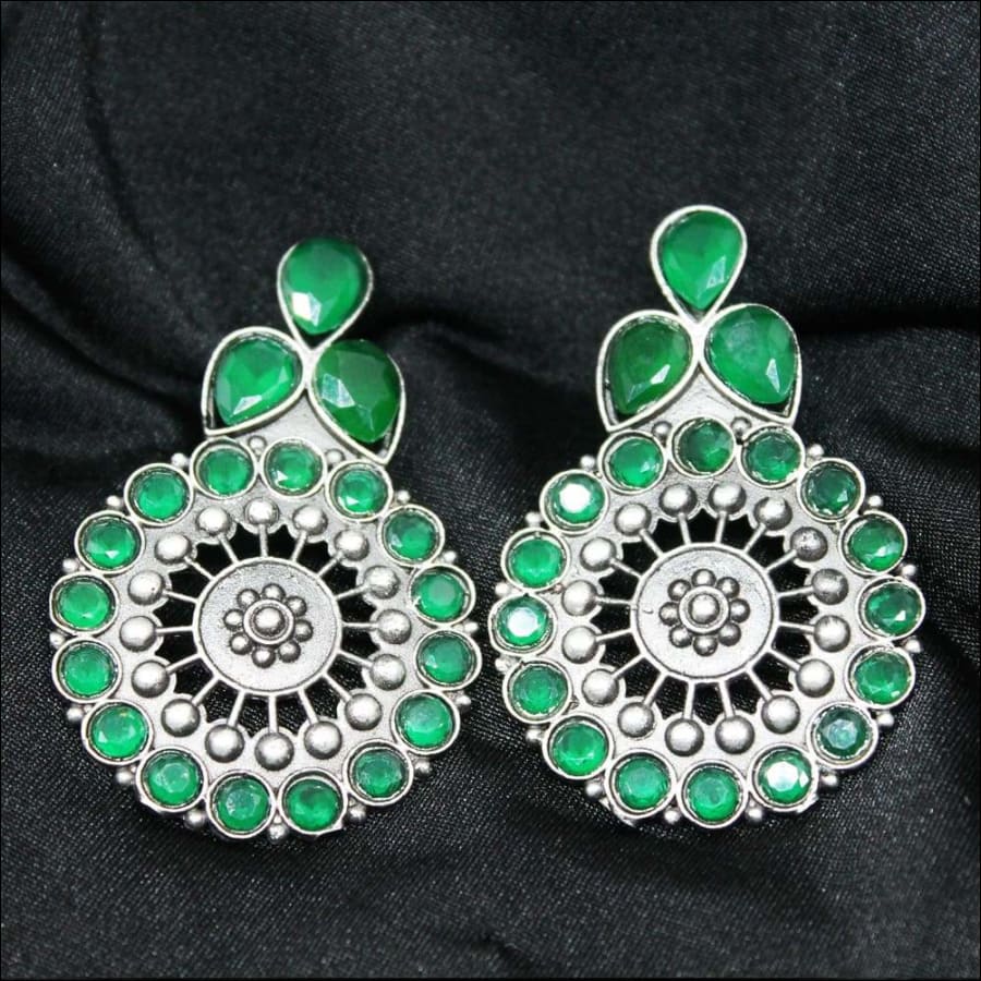 Ashmiza Green Crystal Silver Drop Earrings