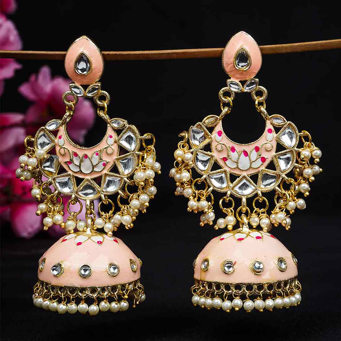 Baby Pink Crystal Jhumkis