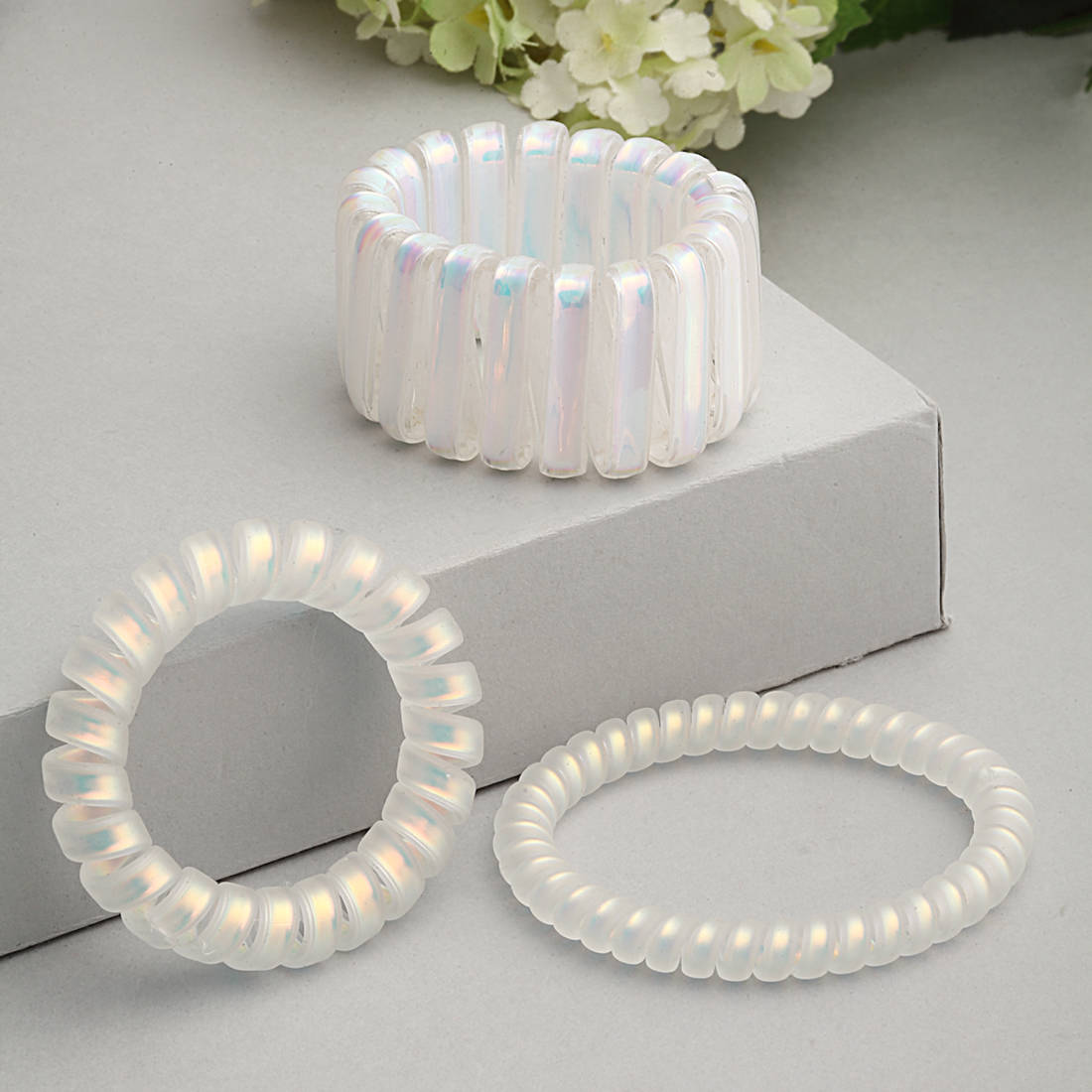 Bahari White Hair Ties Set of 3