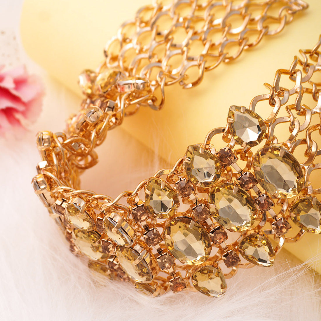 Baroque Crystal Studded Statement Gold Choker