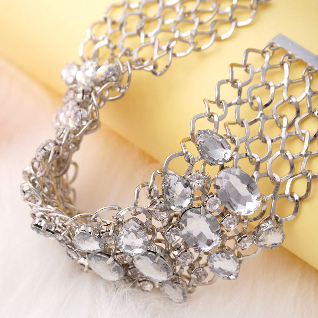 Baroque Crystal Studded Statement Silver Choker