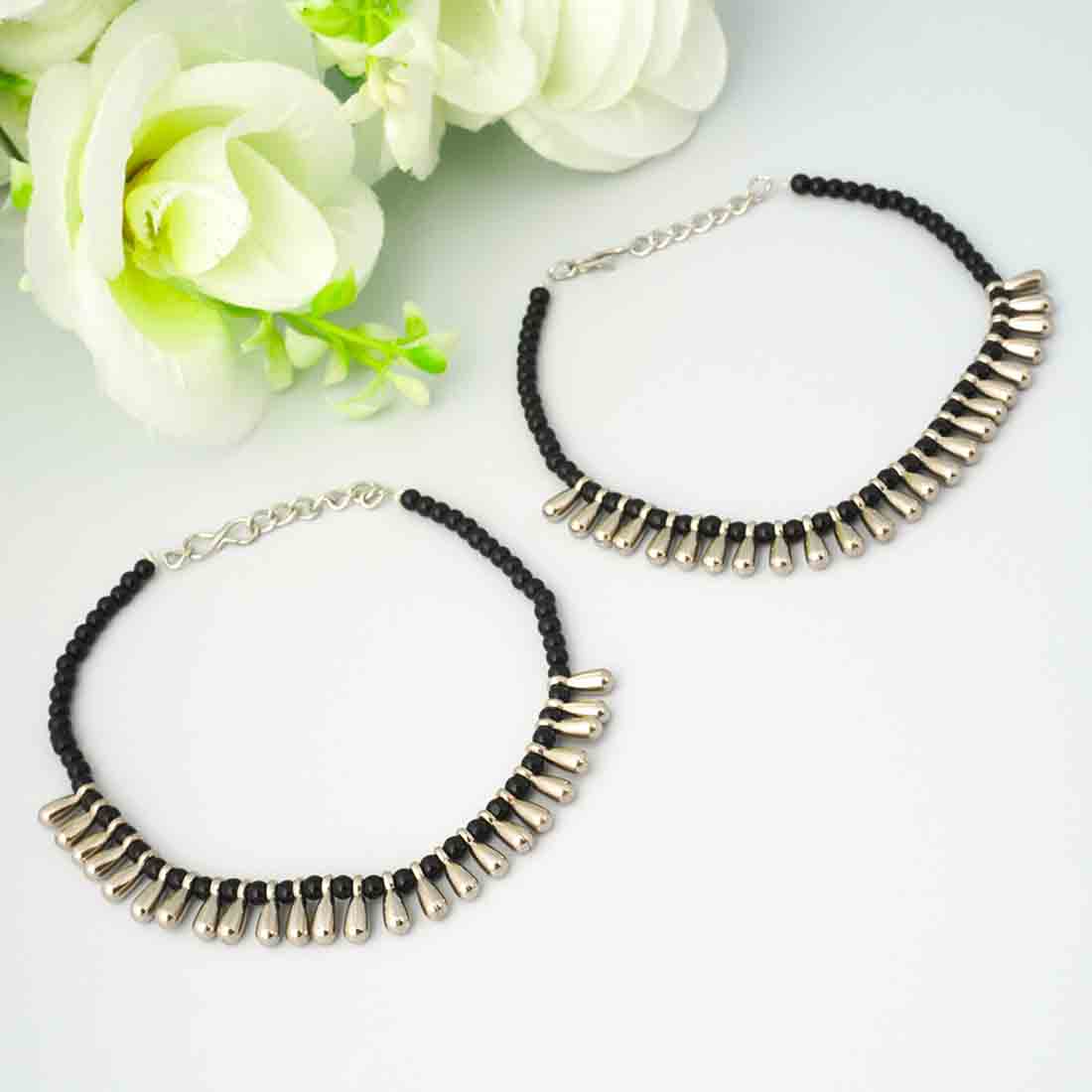 Beaded Silver Anklets