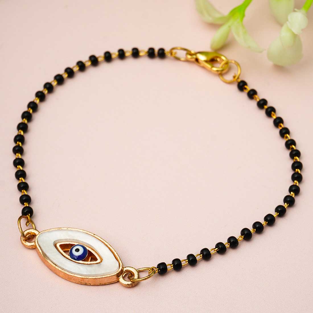 Beaded White Evil Eye Bracelet
