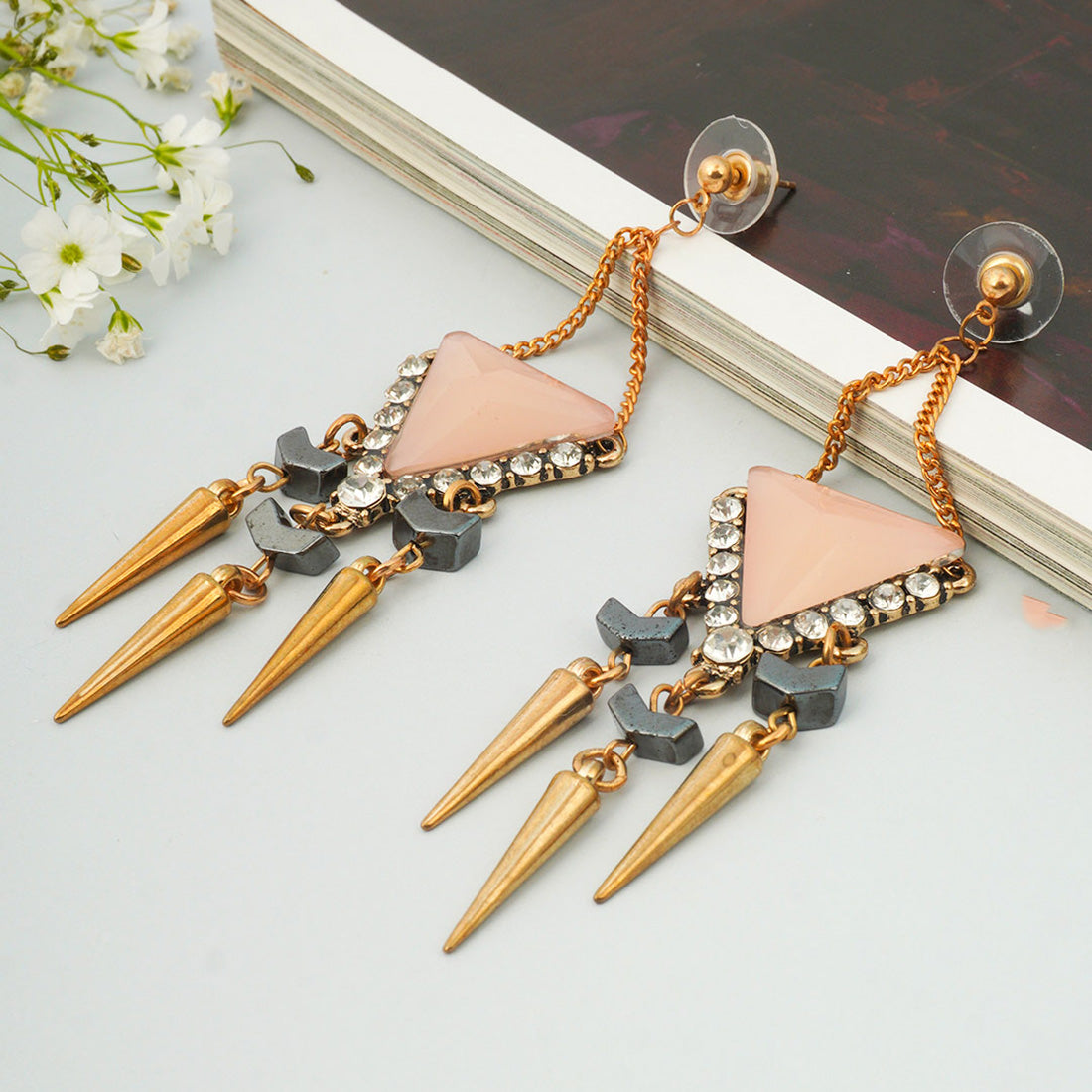 Beige Gray Crystal Diamond Drop Earrings