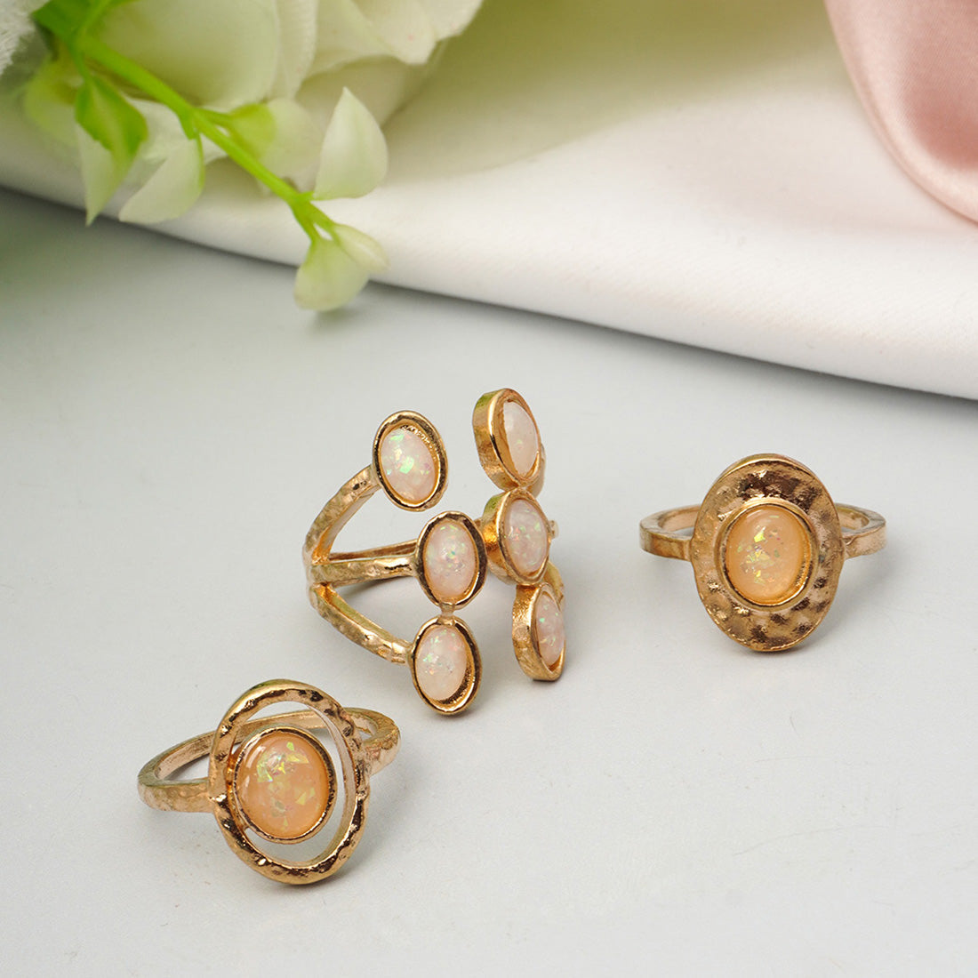 Beige Stone Ring Set of 3