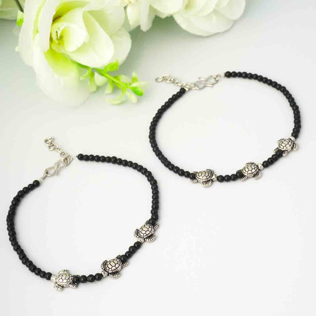 Black Beaded Turtle Anklets