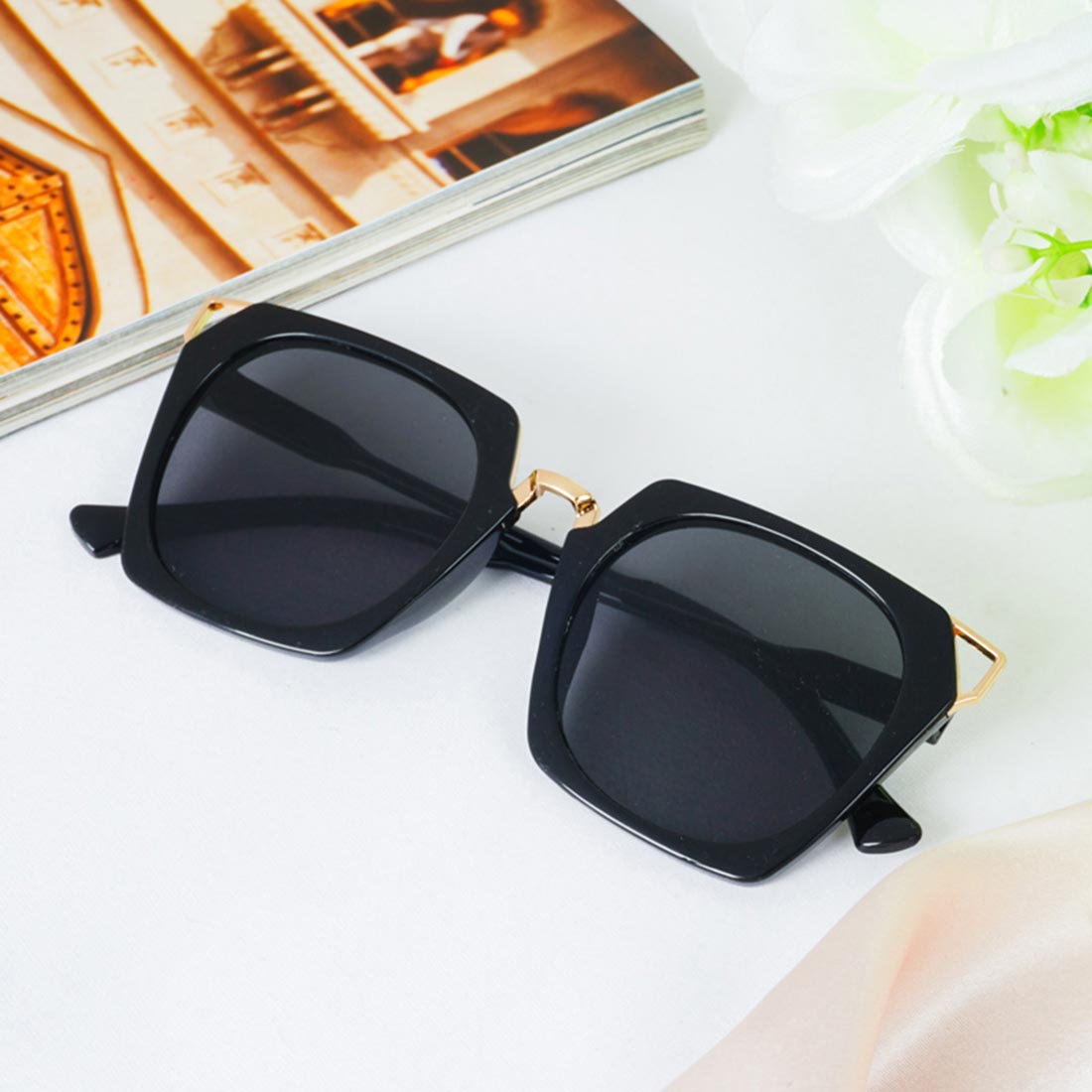 Black Broad Rimmed Large Sunglasses