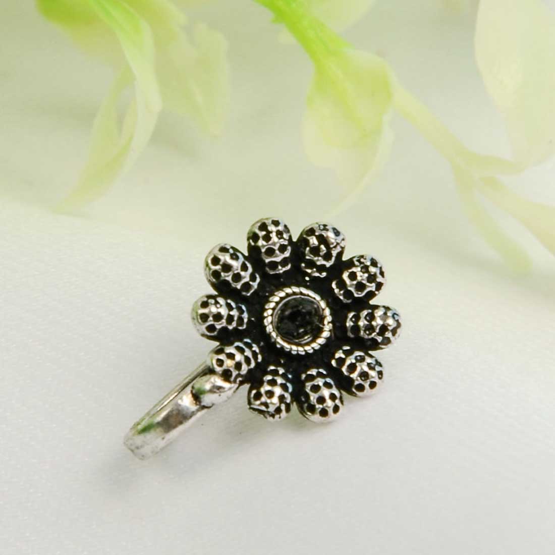 Black Crystal Floral Ethnic Nose Ring