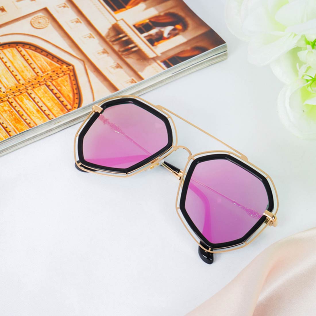 Black Framed Pink Geometric Shades