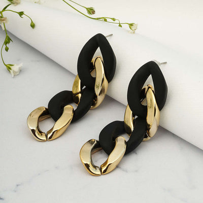 Black & Gold Curb Chain Earrings
