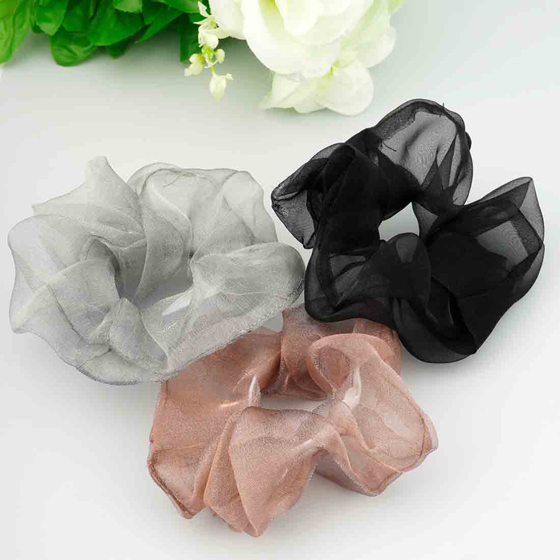 Black Grey and Beige Scrunchies Set of 3
