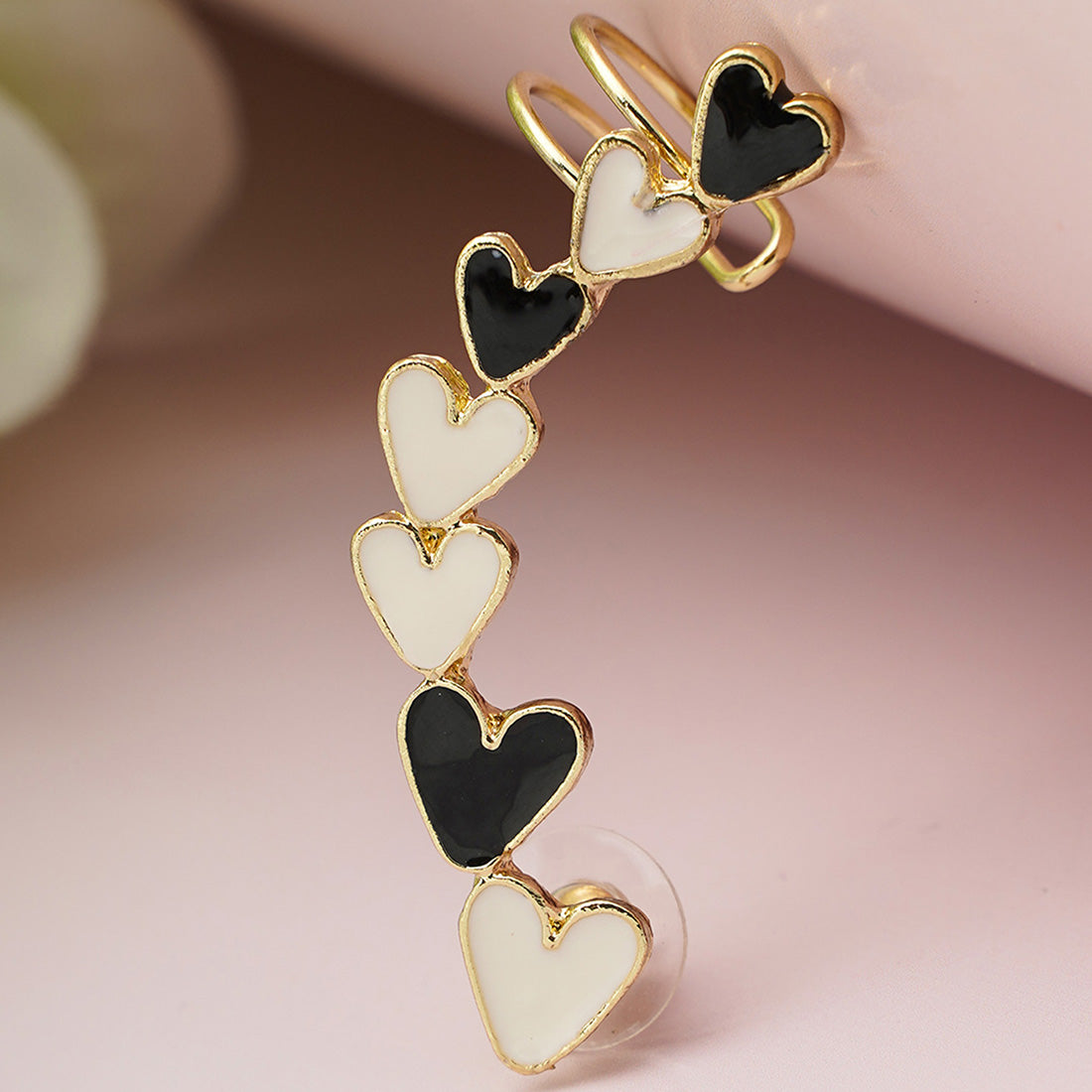 Black & White Heart Ear Cuff Earring