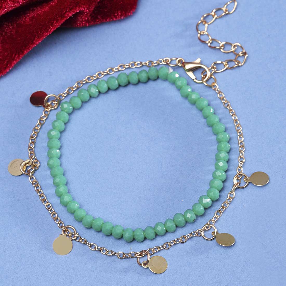 Blue beaded coin layered bracelet