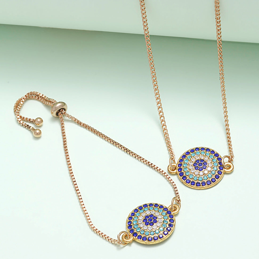 Blue Crystal Studded Evil Eye Jewel Set