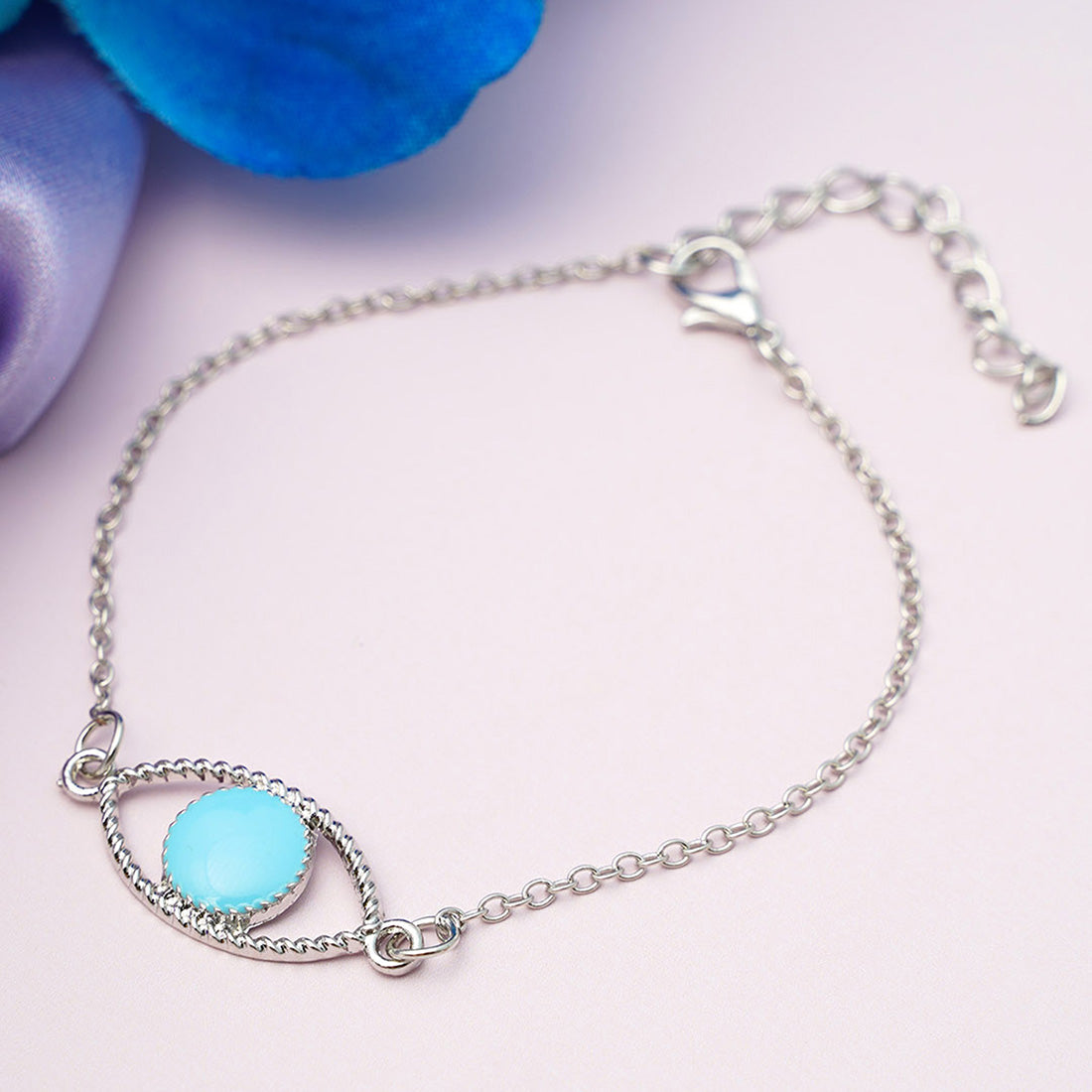 Blue Evil Eye Silver Border Bracelet