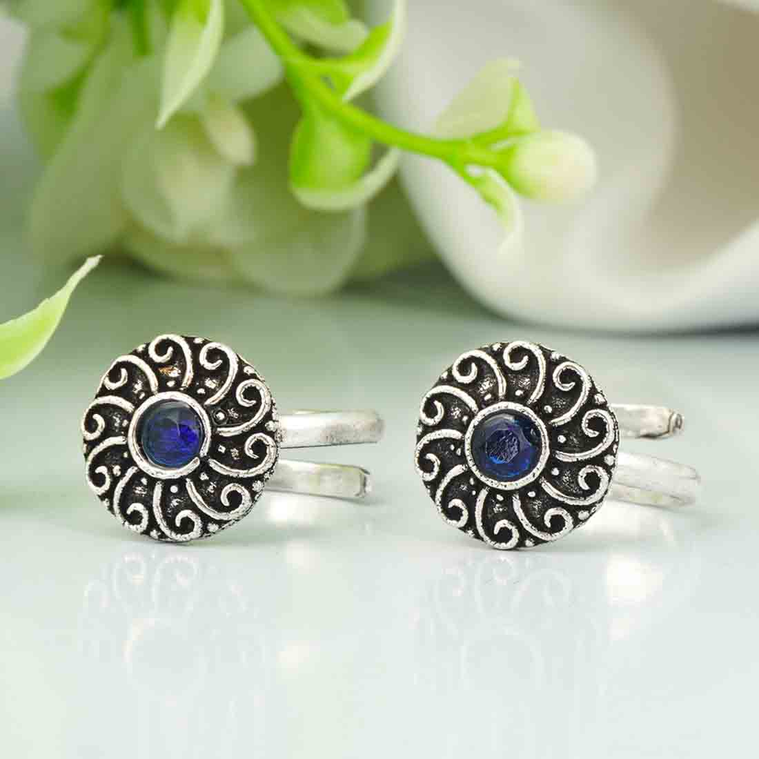 Blue Flower Design Toe Rings