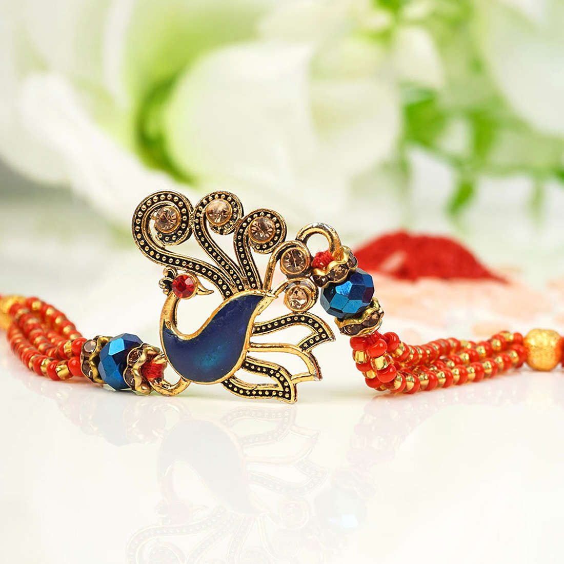 Blue & Gold Peacock Rakhi