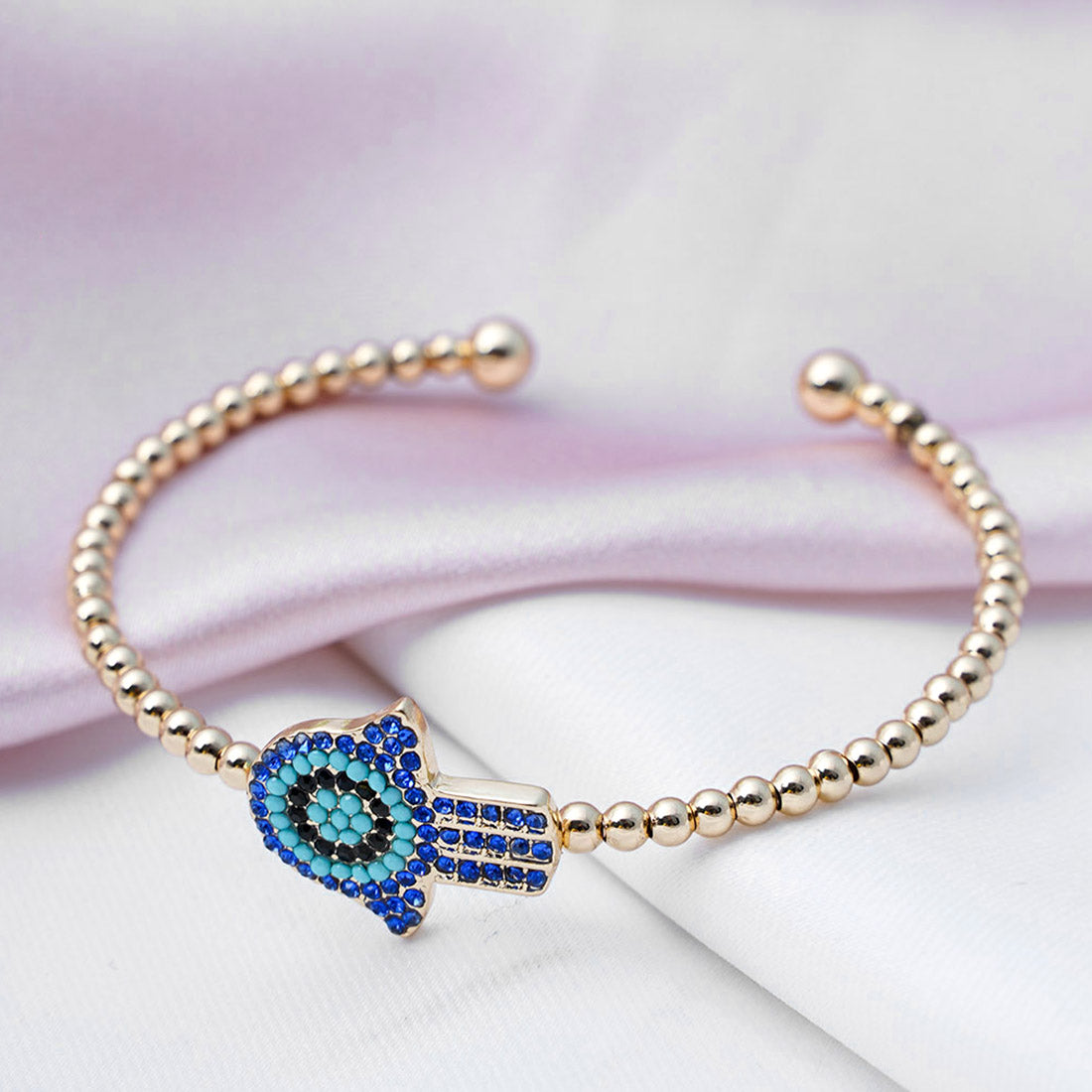 Blue Hamsa Evil Eye Cuff Bracelet