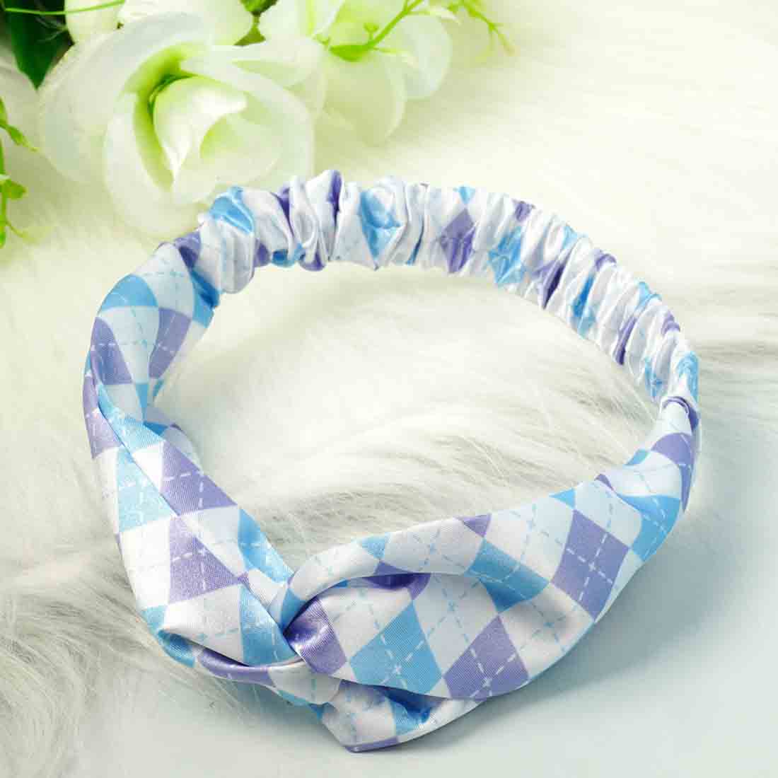 Blue & Lavender Chequered Knotted Hairband