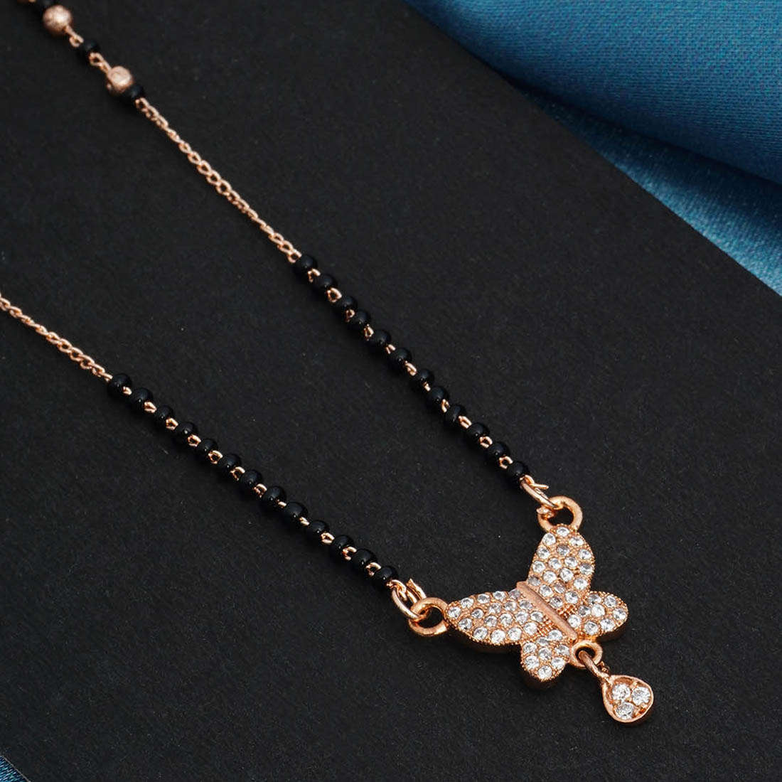 Butterfly Gold-Plated AD-Studded and Beaded Mangalsutra