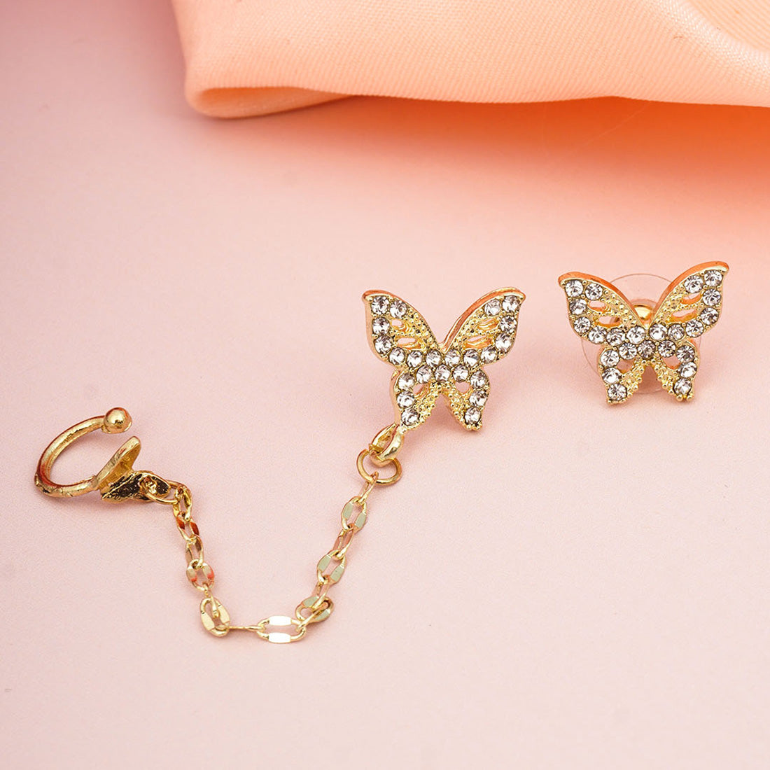 Butterfly Studs Chain Ear Cuff
