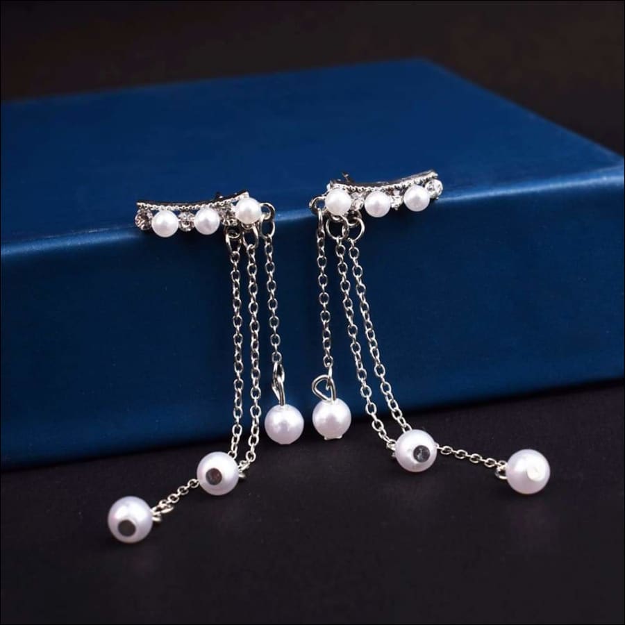 Celestina Silver Pearl Layered Statement Drop Earrings