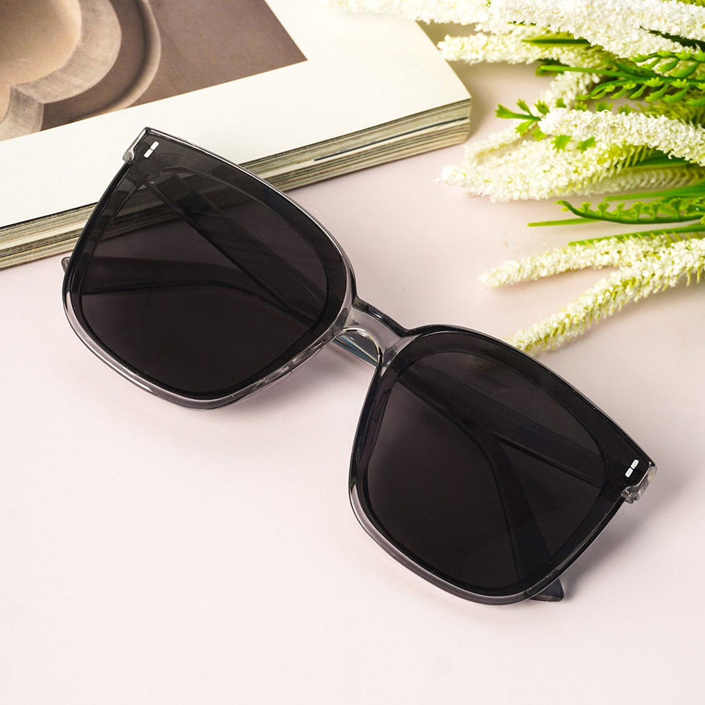 Charcoal Gray Oversized Square Sunglasses
