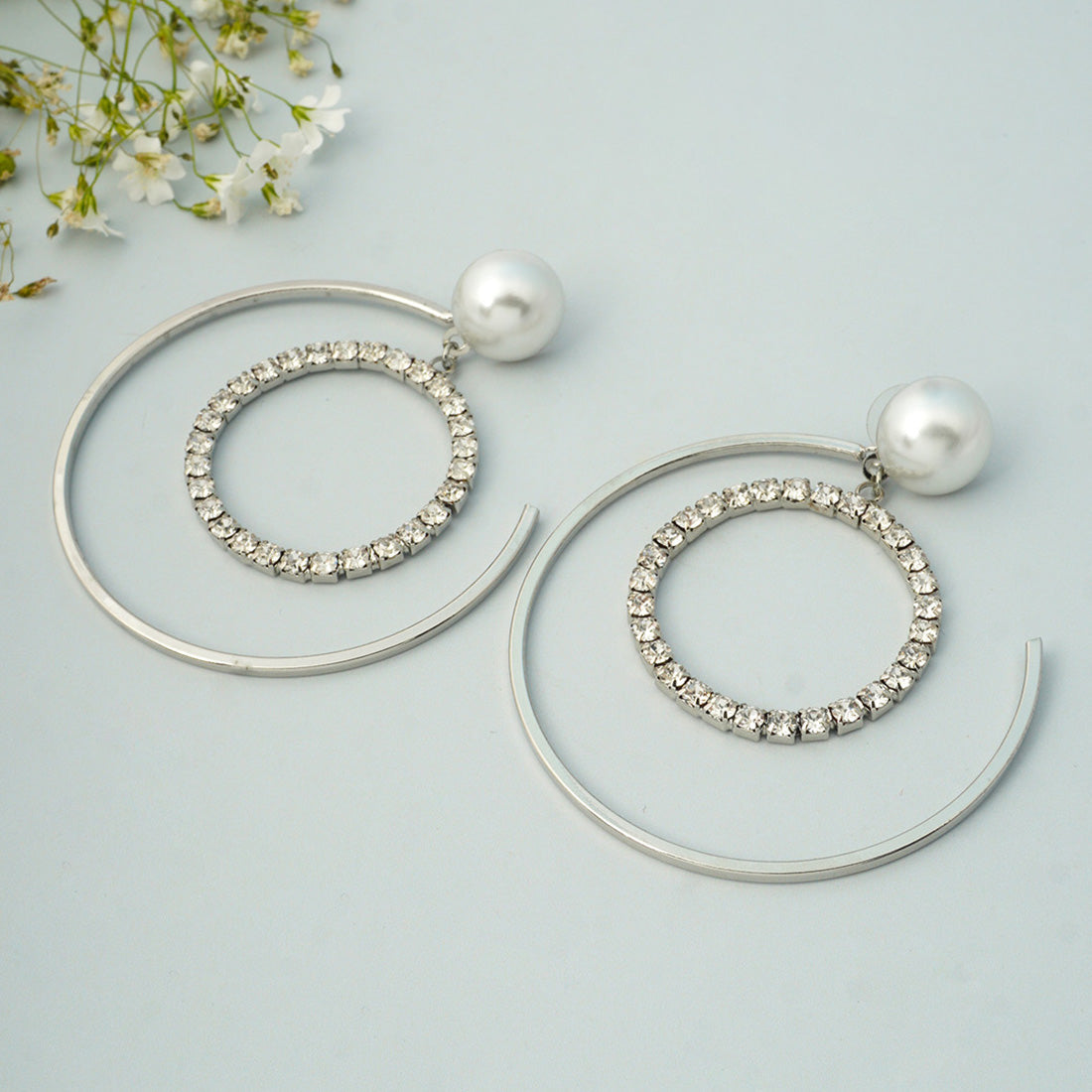 Chic Pearly Crystal Double Ring Earrings