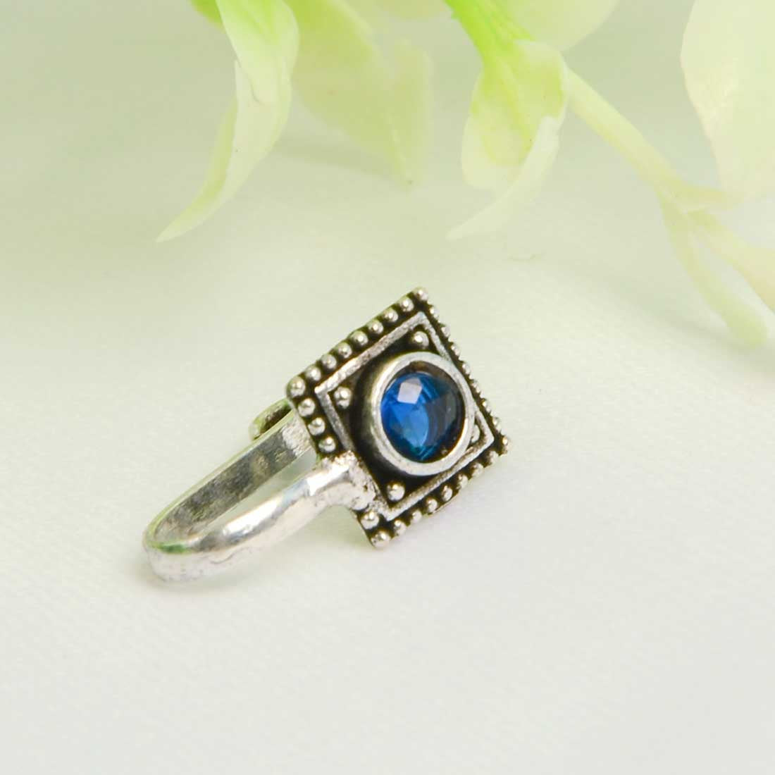 Circular Blue Crystal Ethnic Nose Ring