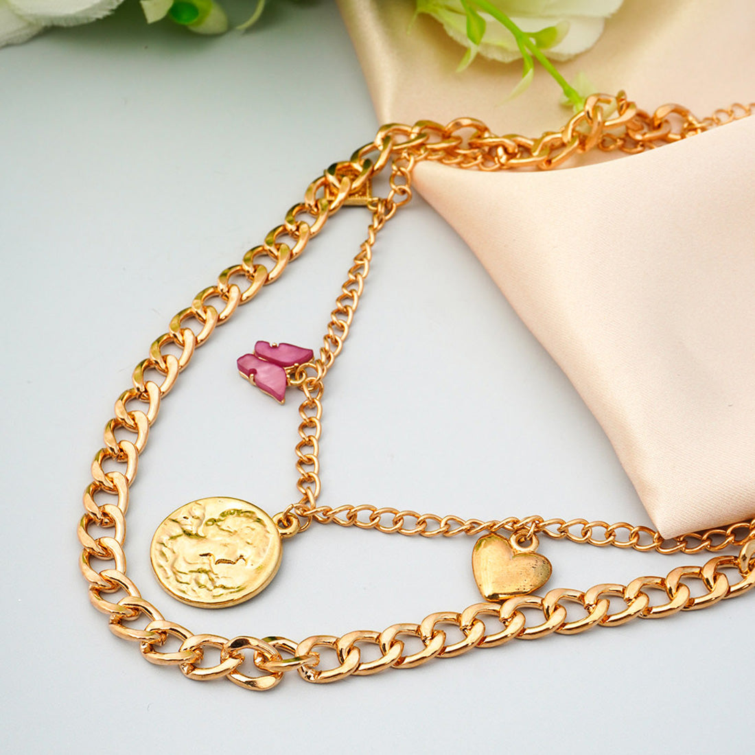 Coin Charm Layered Gold Necklace