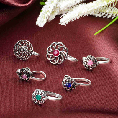 Colored Crystal Flower Nose Ring Set of 6