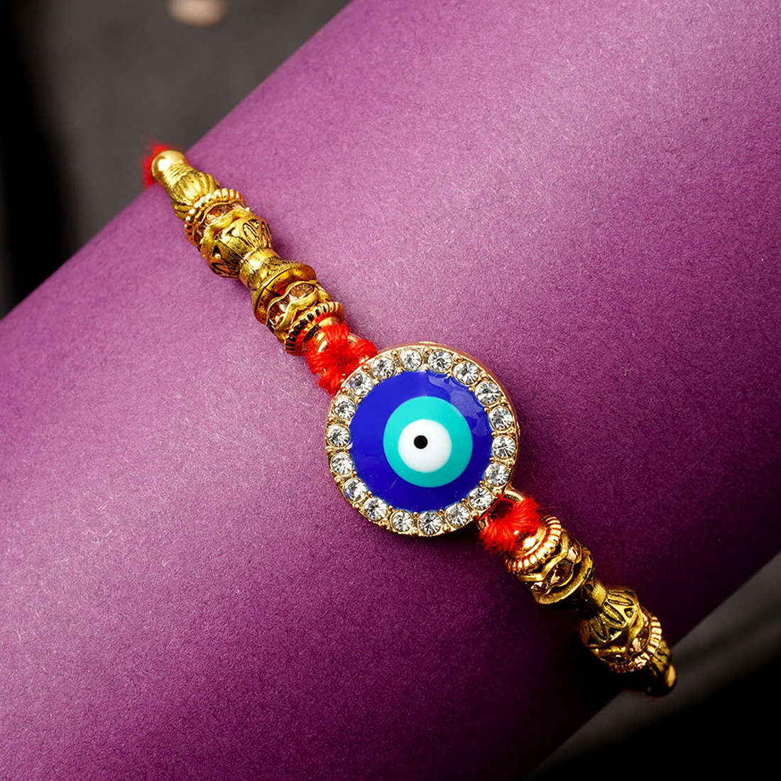 Crystal Boundaries Round Evil Eye Ethnic Rakhi