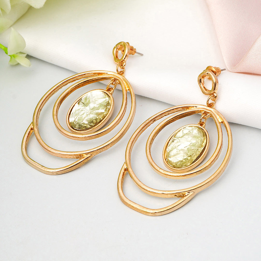 Crystal Elliptical Dangling Earrings