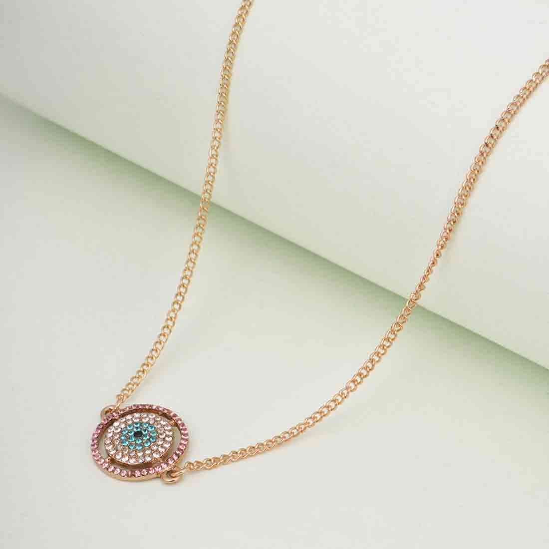 Crystal Evil Eye Pendant Gold Necklace