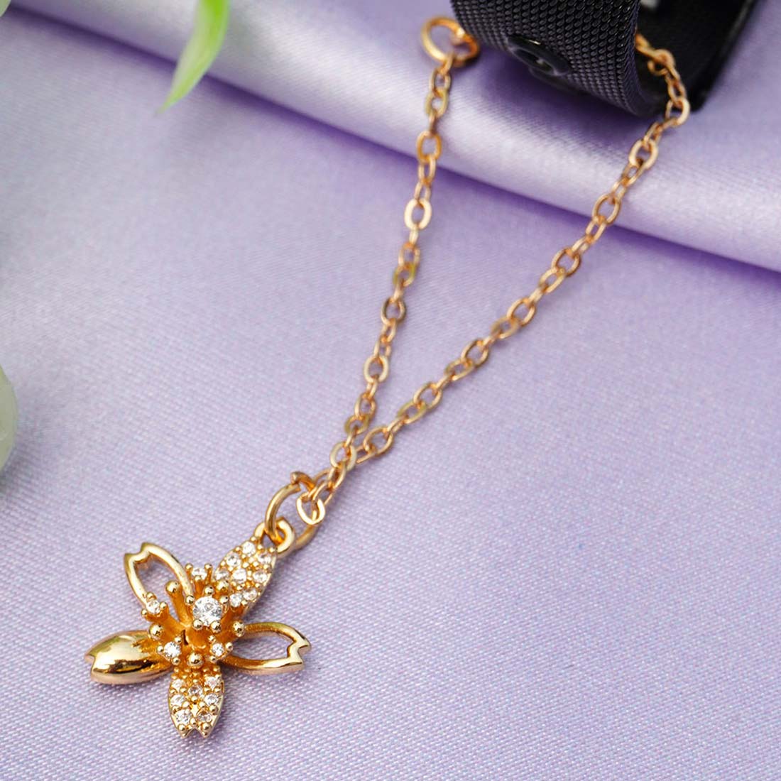 Crystal Floral Chain Watch Charm
