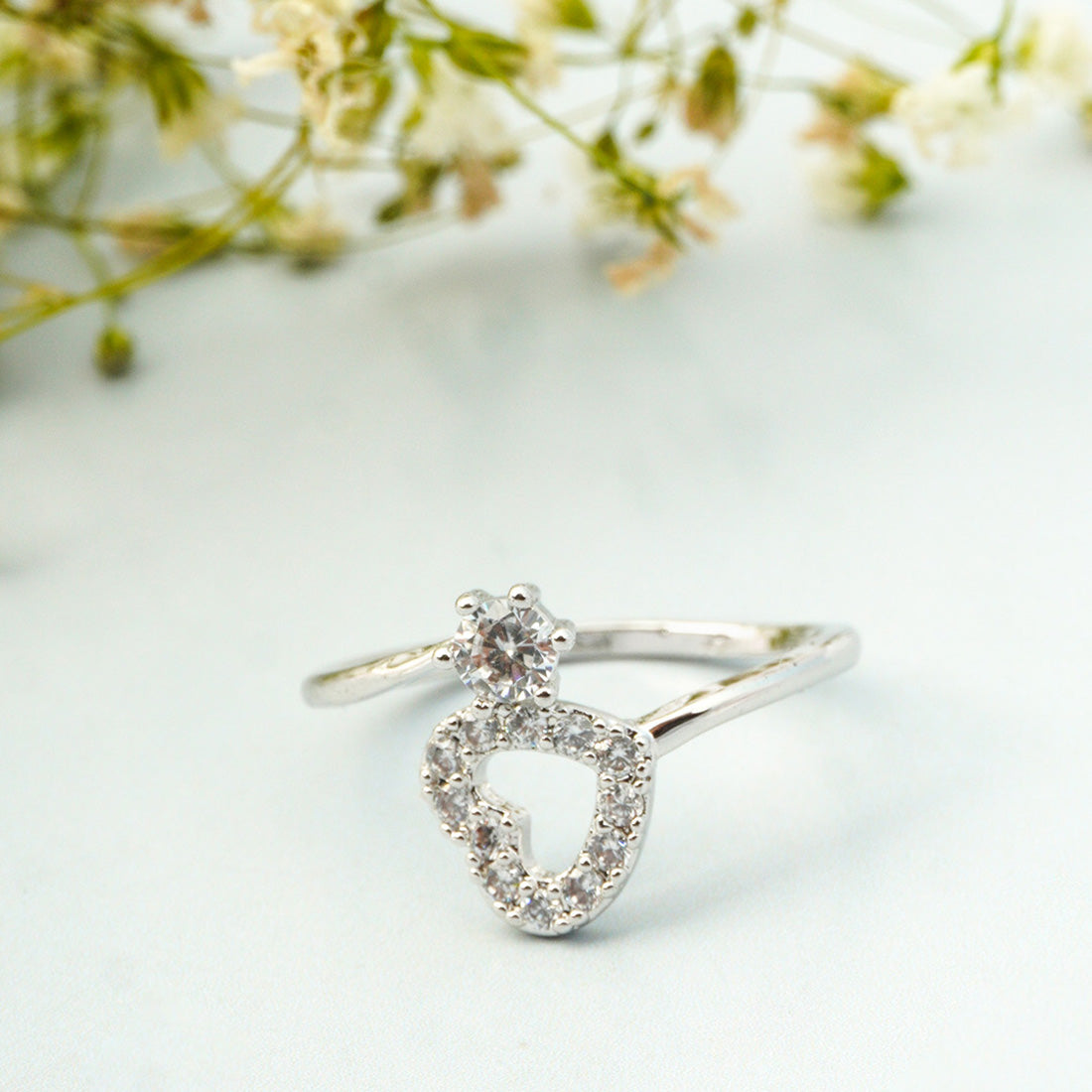Crystal Heart Silver Ring