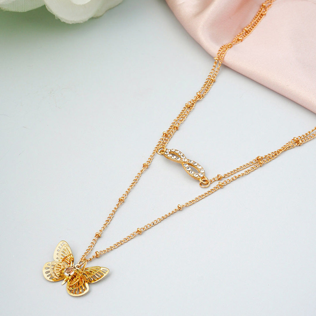 Crystal Infinity Butterfly Layered Necklace